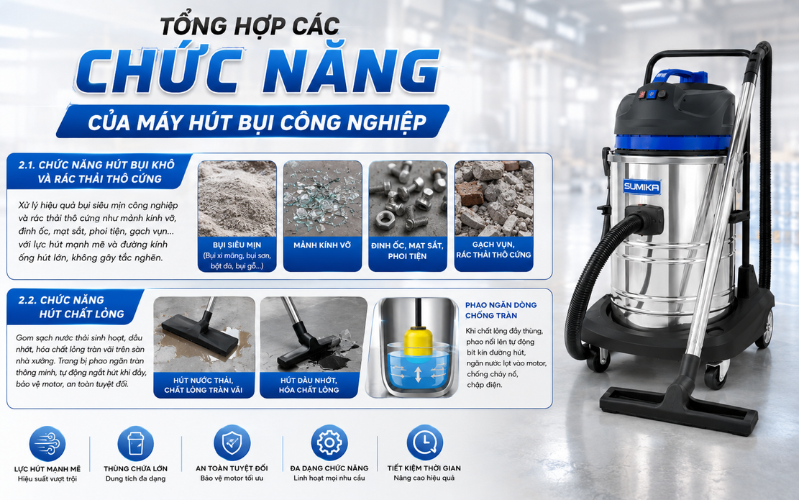Chức năng hút bụi khô và rác thải thô cứng