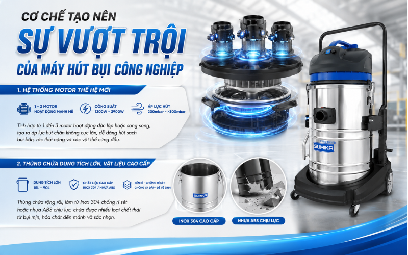 Cơ chế tạo nên sự vượt trội của máy hút bụi công nghiệp