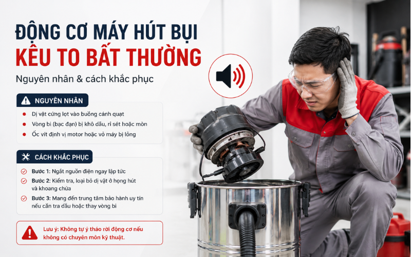 Động cơ máy hút bụi kêu to bất thường  