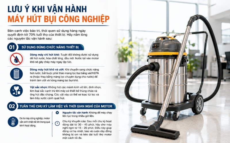 Lưu ý khi vận hành máy hút bụi công suất lớn