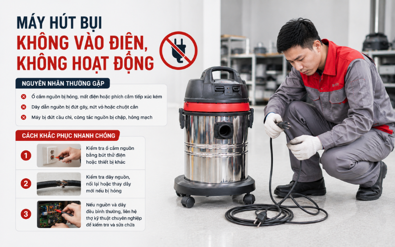 Máy hút bụi không vào điện, không hoạt động