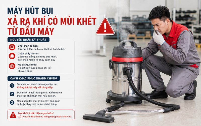 Máy hút bụi xả ra khí có mùi khét từ đầu máy