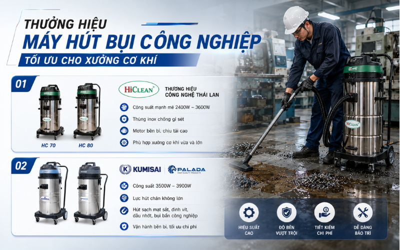Thương hiệu máy hút bụi công nghiệp tối ưu cho xưởng cơ khí