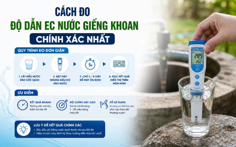 Cách đo độ dẫn ec nước giếng khoan chính xác nhất