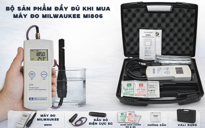 Bộ sản phẩm đầy đủ khi mua máy đo MILWAUKEE Mi806