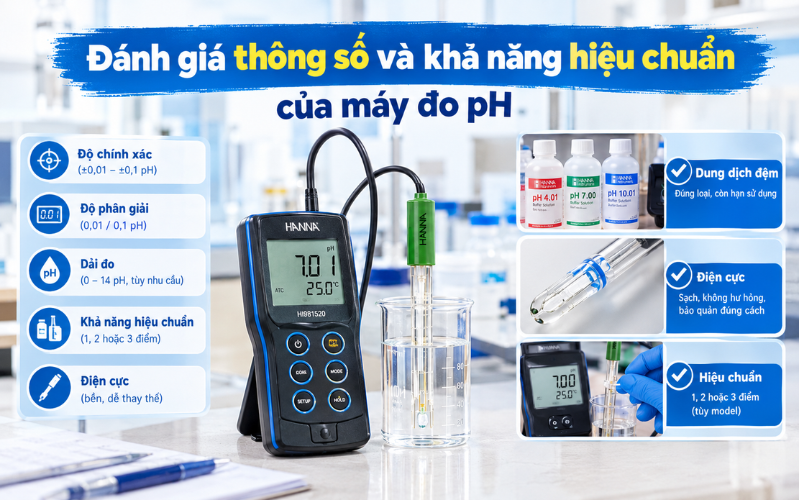 Đánh giá thông số và khả năng hiệu chuẩn của máy đo ph