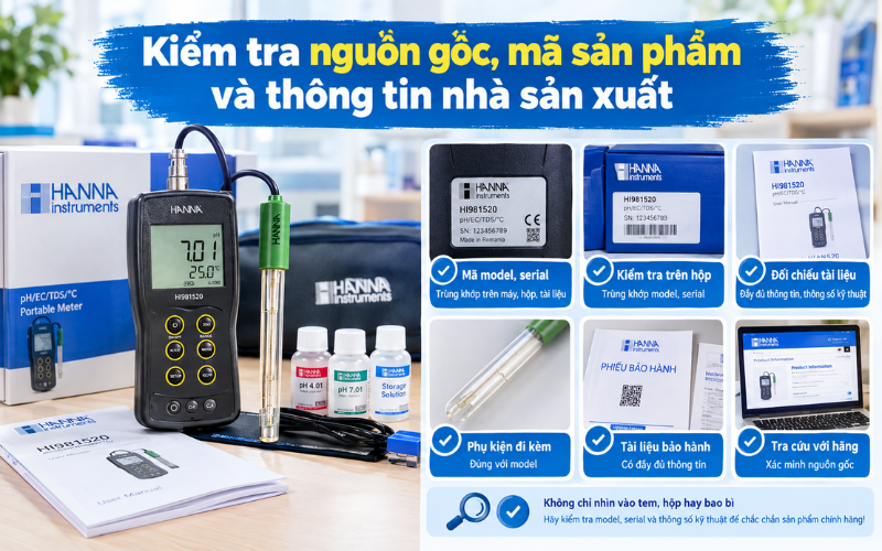 Kiểm tra nguồn gốc, mã sản phẩm và thông tin nhà sản xuất