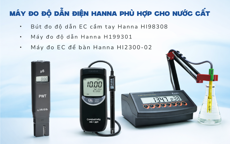 Máy đo độ dẫn điện Hanna phù hợp cho nước cất