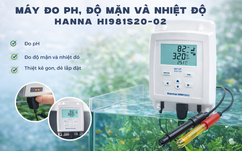 Máy đo ph, độ mặn và nhiệt độ Hanna HI981520-02