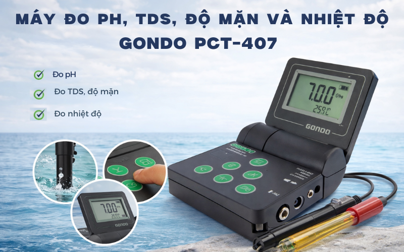 Máy đo pH, TDS, độ mặn và nhiệt độ Gondo PCT - 407