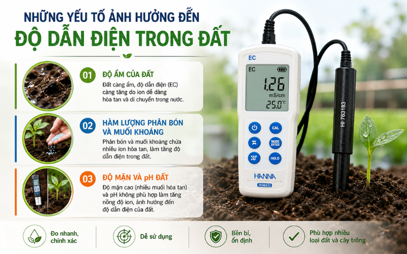 Những yếu tố ảnh hưởng đến độ dẫn điện trong nước