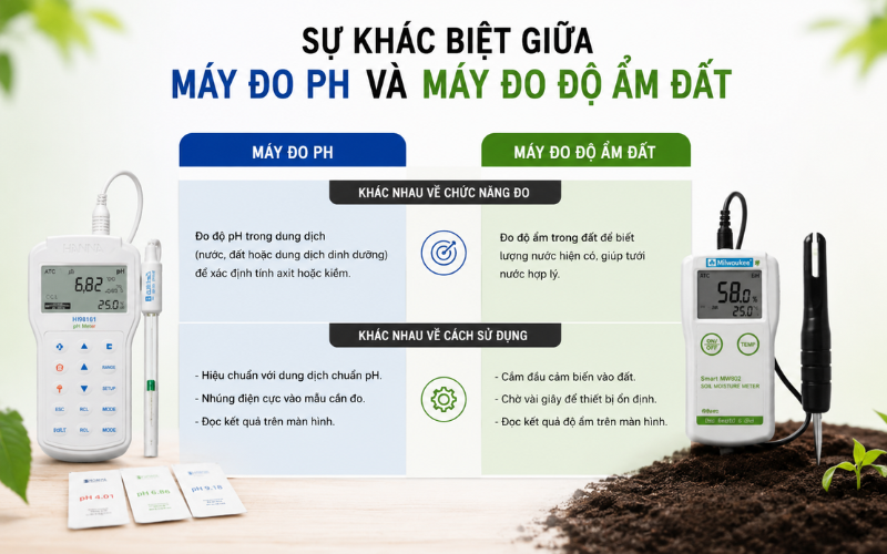 Sự khác biệt giữa máy đo ph và máy đo độ ẩm đất