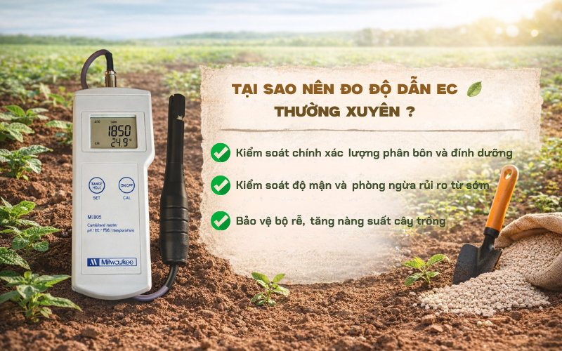 Tại sao nên đo độ dẫn EC thường xuyên trong đất canh tác?