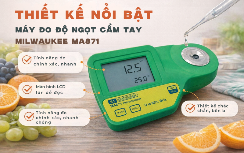 Thiết kế nổi bật máy đo độ ngọt cầm tay Milwaukee MA871