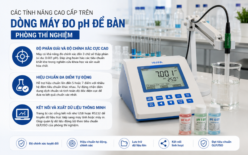 Các tính năng cao cấp trên dòng máy đo pH để bàn phòng thí nghiệm