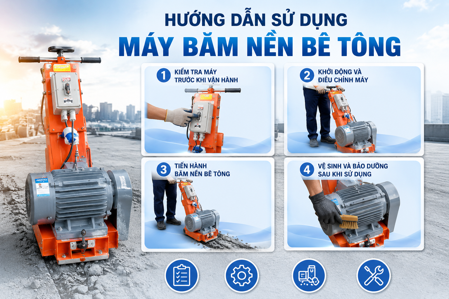 Hướng dẫn sử dụng máy băm nền bê tông đúng cách