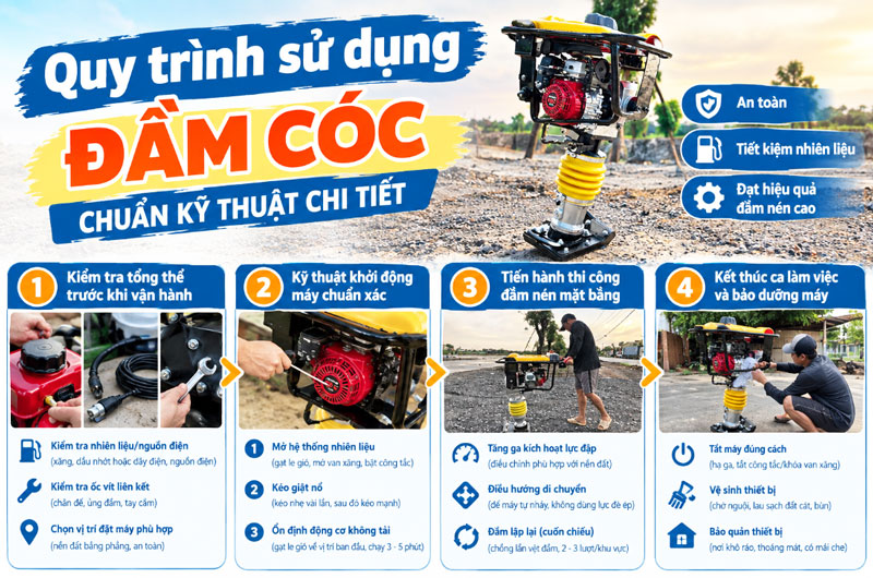 Quy trình sử dụng đầm cóc chuẩn kỹ thuật chi tiết