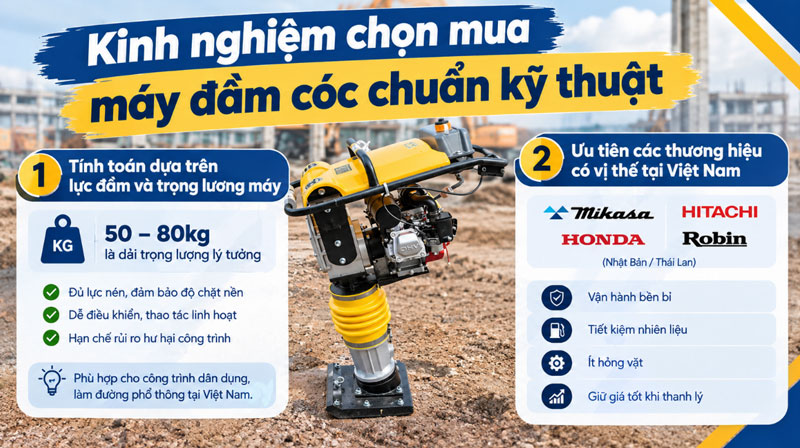 Kinh nghiệm chọn mua máy đầm cóc chuẩn kỹ thuật