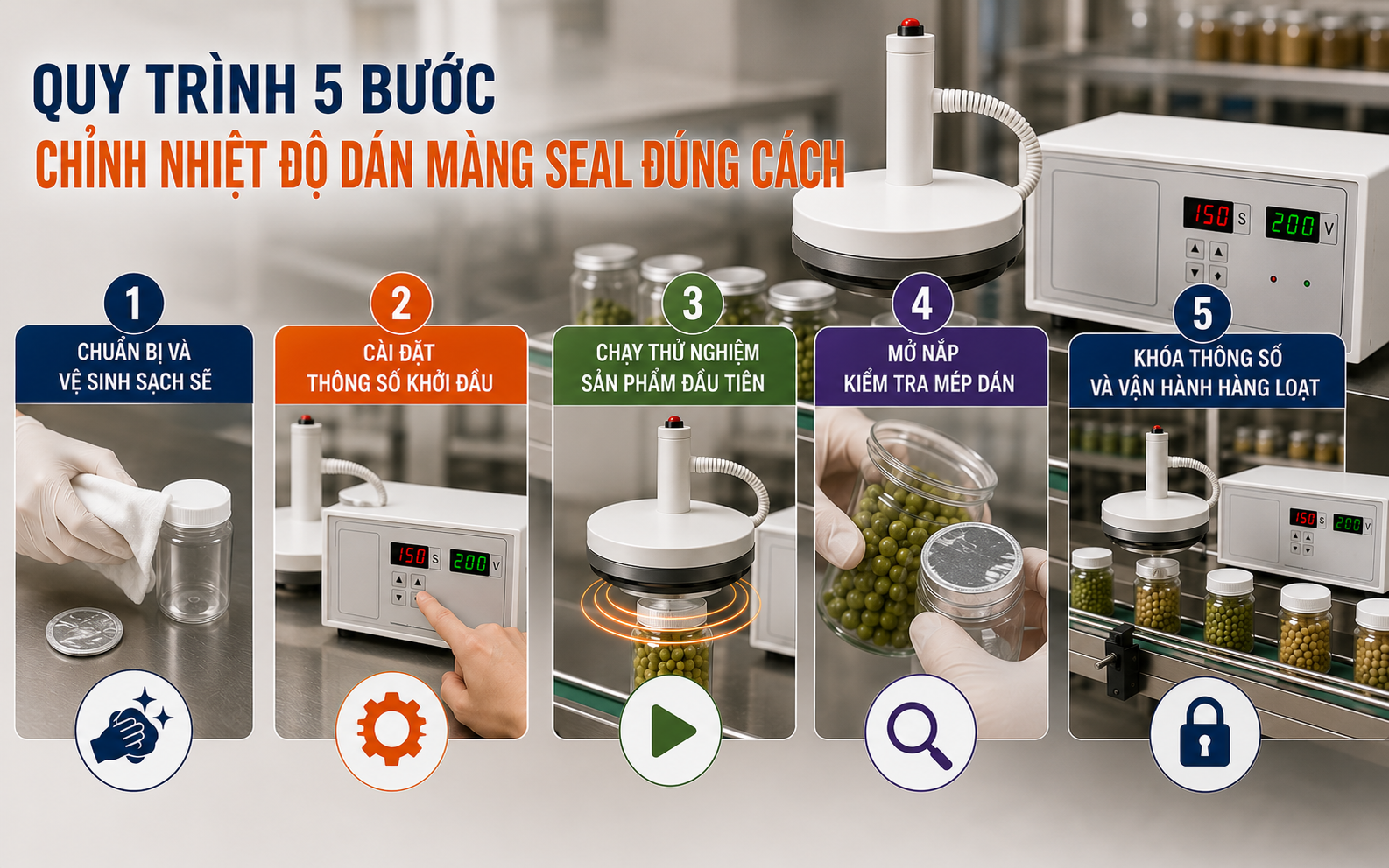 Quy trình 5 bước chỉnh nhiệt độ dán màng seal đúng cách