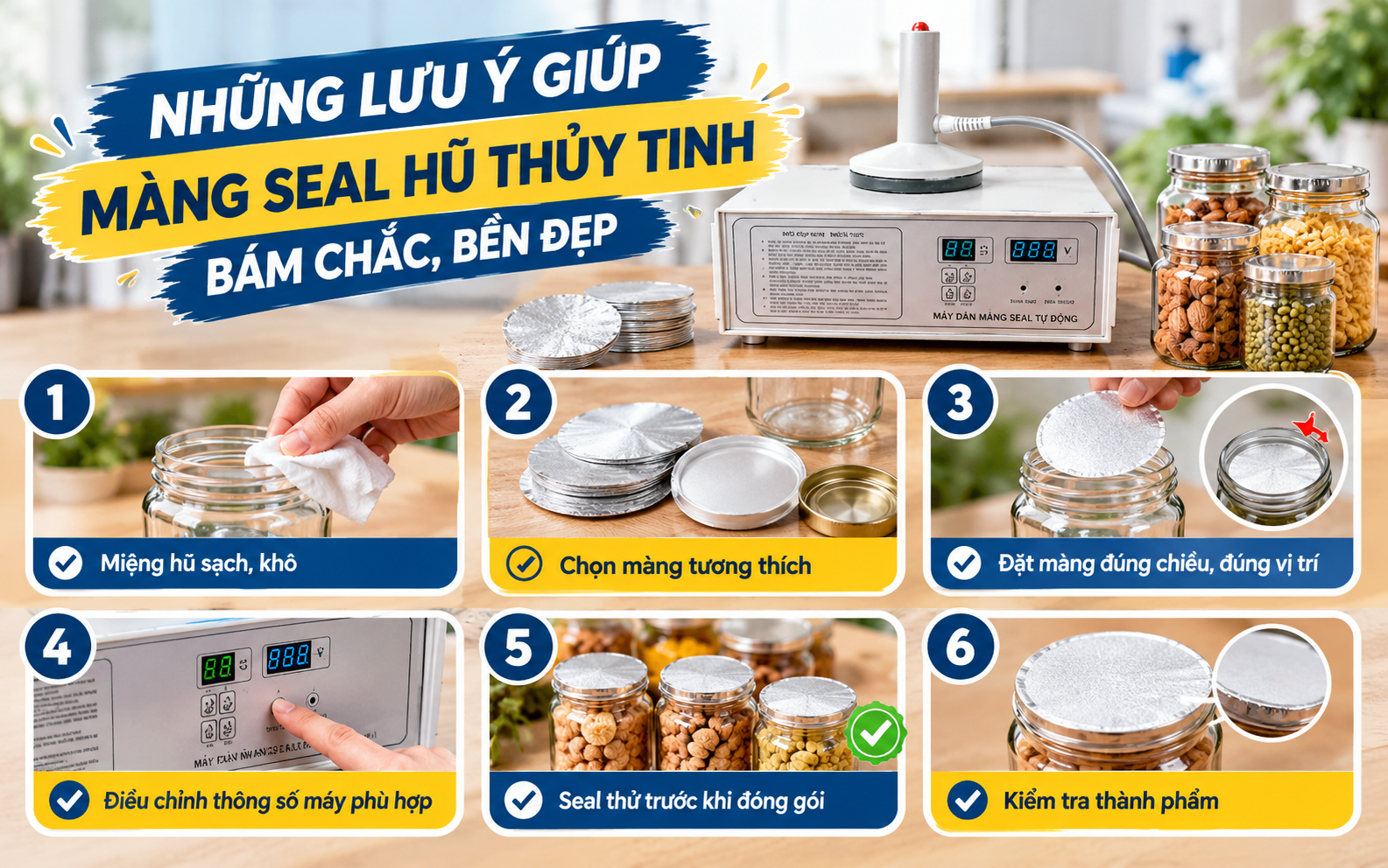 Những lưu ý giúp màng seal hũ thủy tinh bám chắc, bền đẹp