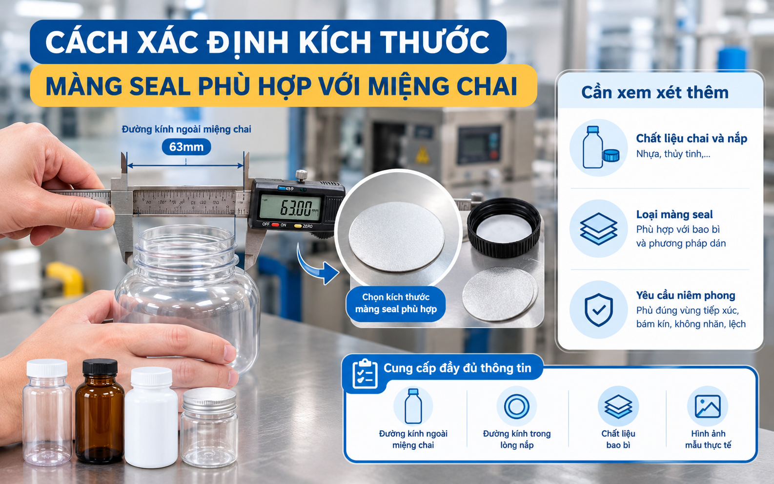 Cách xác định kích thước màng seal phù hợp với miệng chai