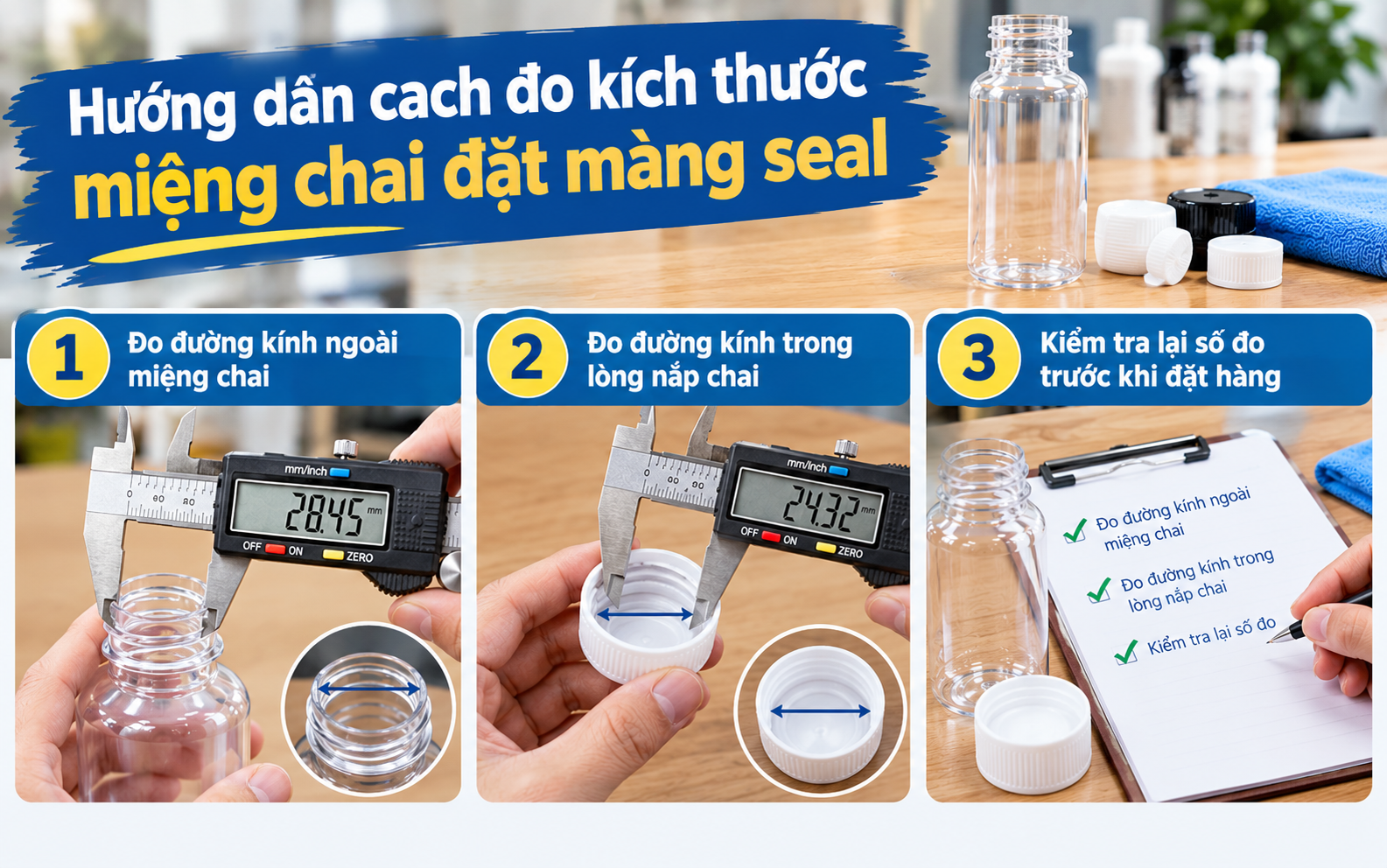 Hướng dẫn cách đo kích thước miệng chai đặt màng seal