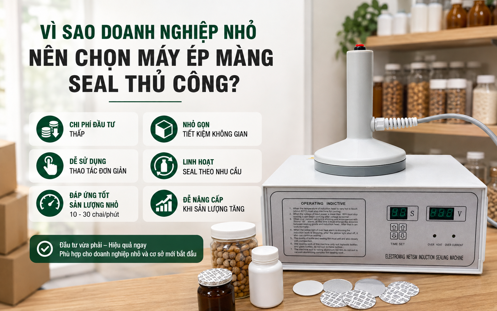  Vì sao doanh nghiệp nhỏ nên chọn máy ép màng seal thủ công?