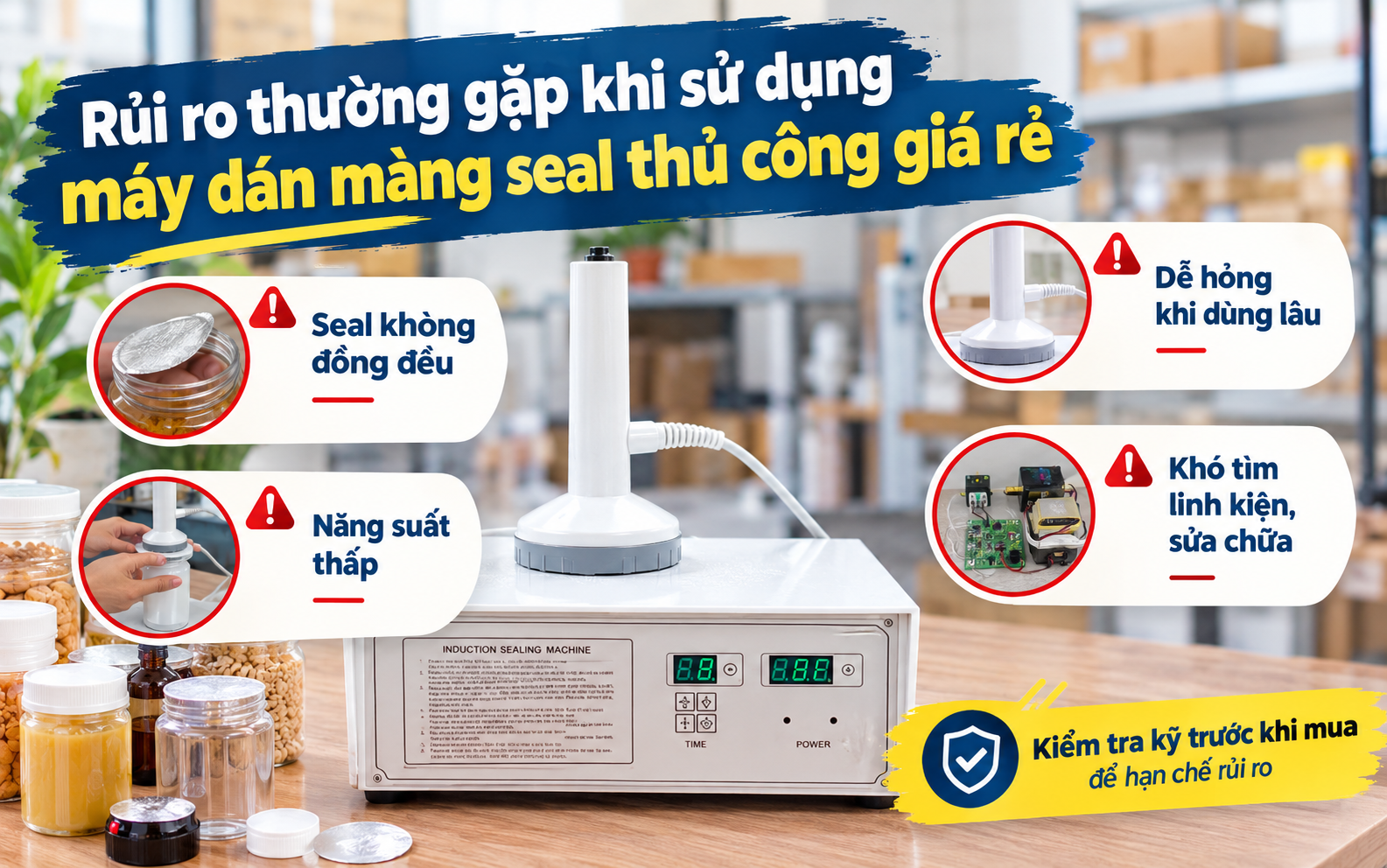 Rủi ro thường gặp khi sử dụng máy dán màng seal thủ công giá rẻ