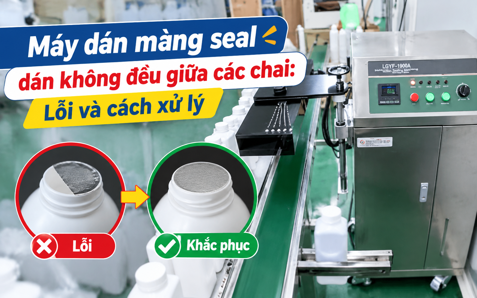 Máy dán màng seal dán không đều giữa các chai: Lỗi và cách xử lý