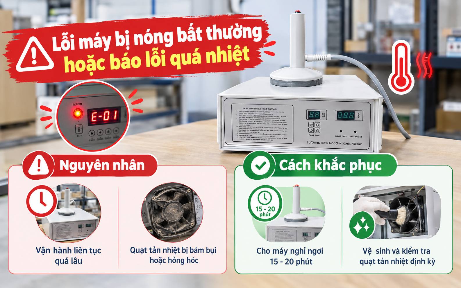 Lỗi máy bị nóng bất thường hoặc báo lỗi quá nhiệt
