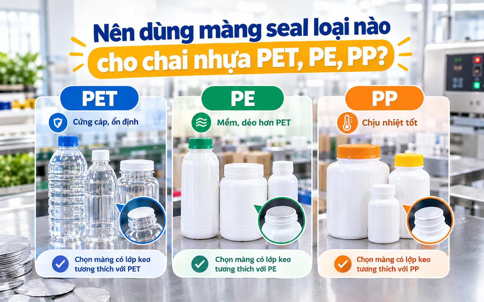 Nên dùng màng seal loại nào cho chai nhựa PET, PE, PP?