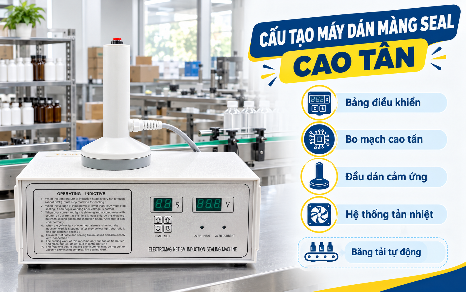 Cấu tạo chi tiết của máy dán màng seal cao tần