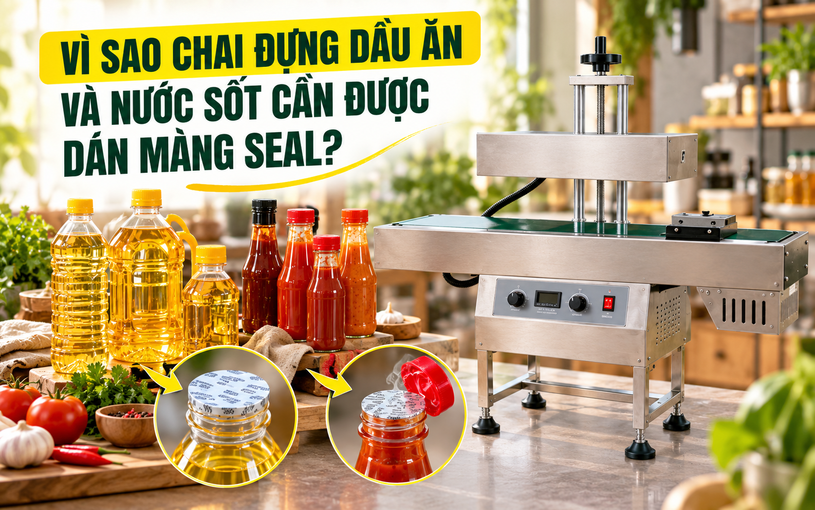 Vì sao chai đựng dầu ăn và nước sốt cần được dán màng seal?