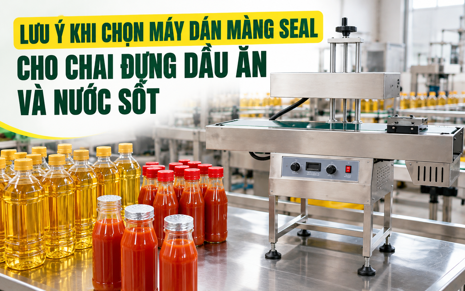 Lưu ý khi chọn máy dán màng seal cho chai đựng dầu ăn và nước sốt 