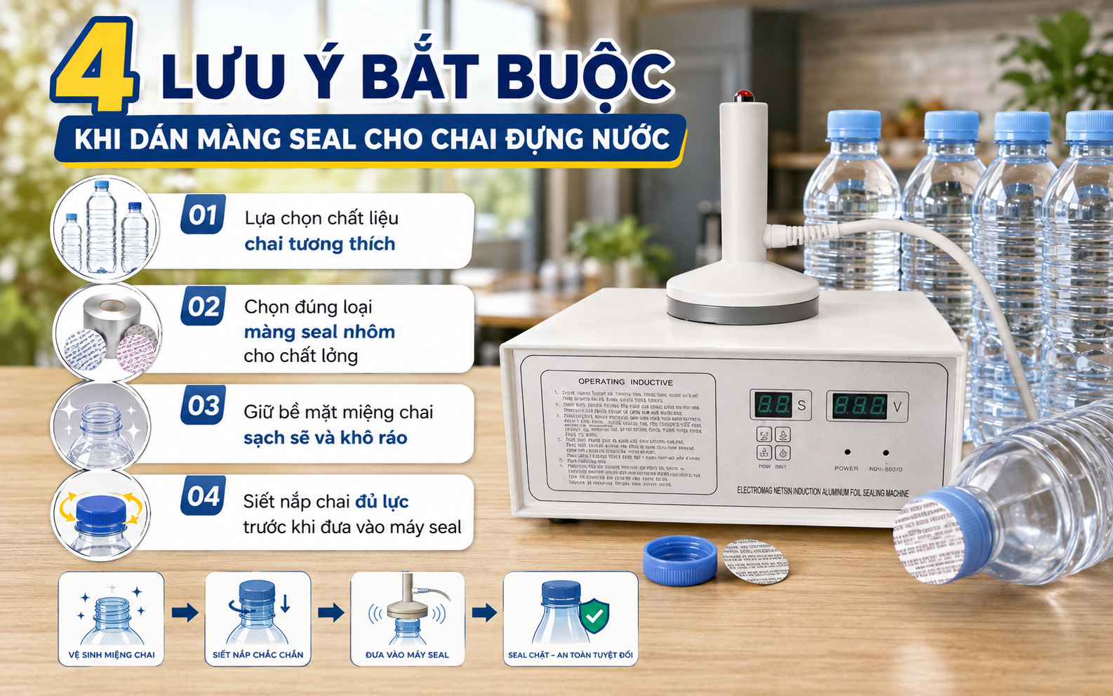 4 lưu ý bắt buộc khi dán màng seal cho chai đựng nước