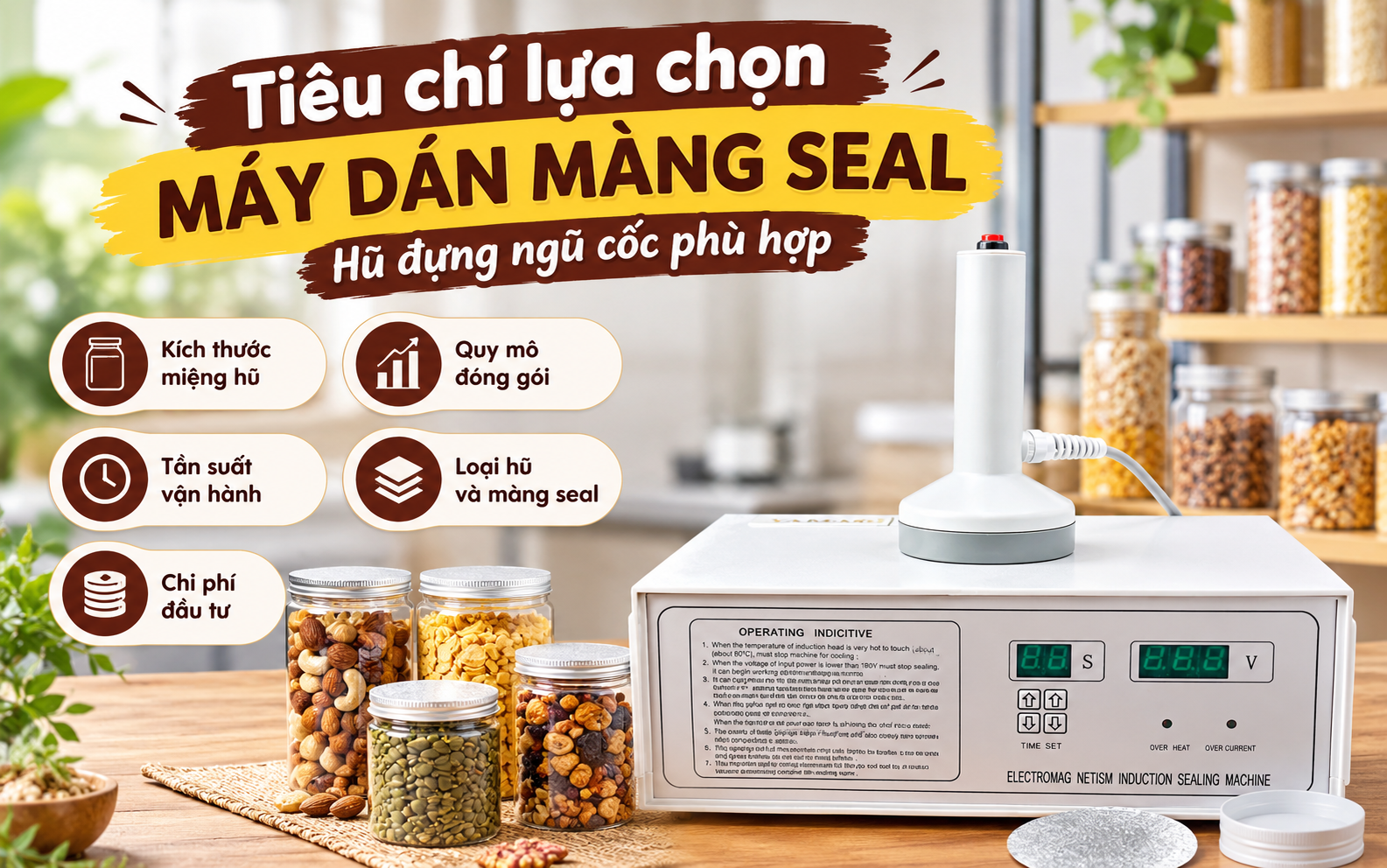 Tiêu chí lựa chọn máy dán màng seal hũ đựng ngũ cốc phù hợp