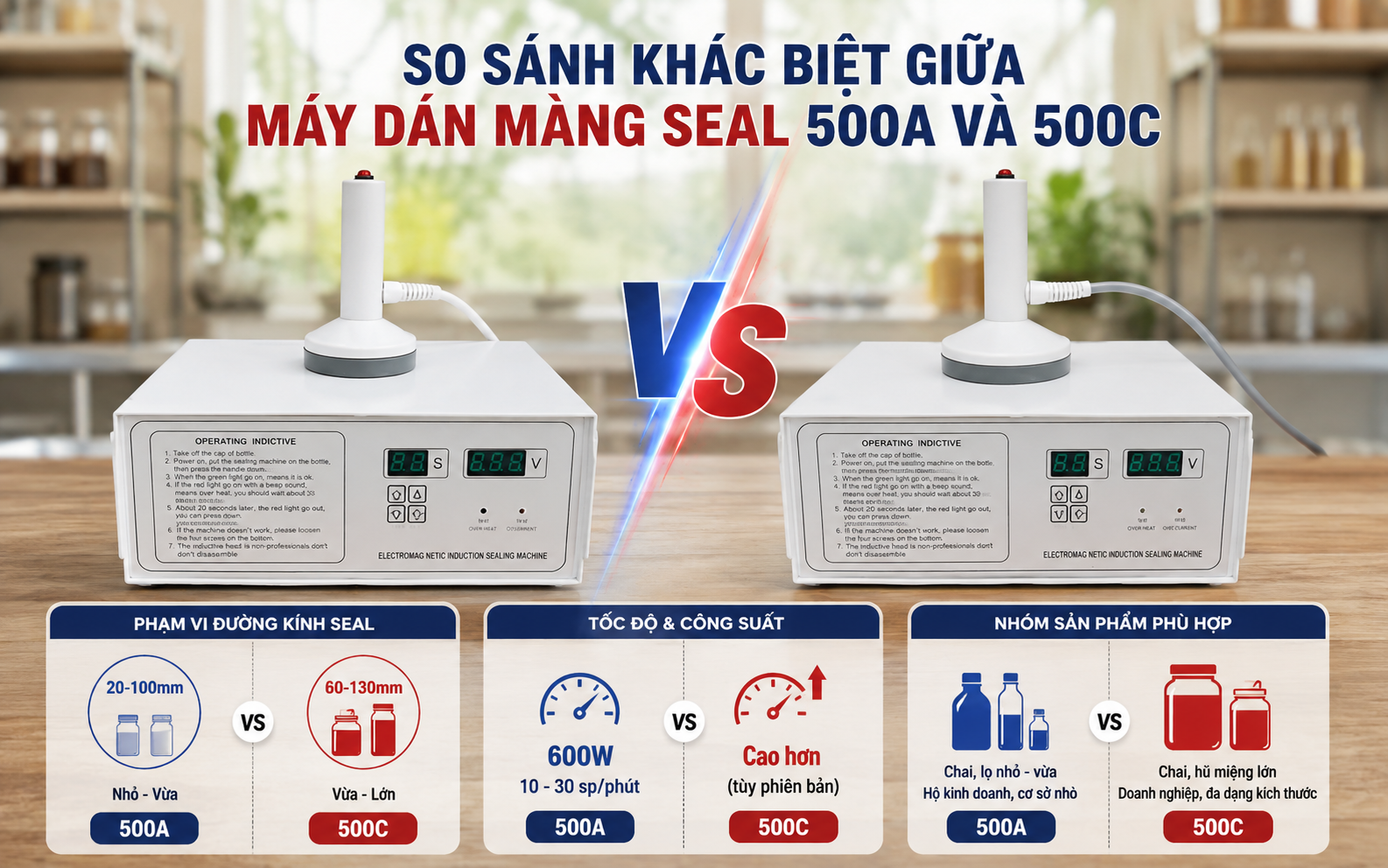 So sánh khác biệt giữa máy dán màng seal 500A và 500C