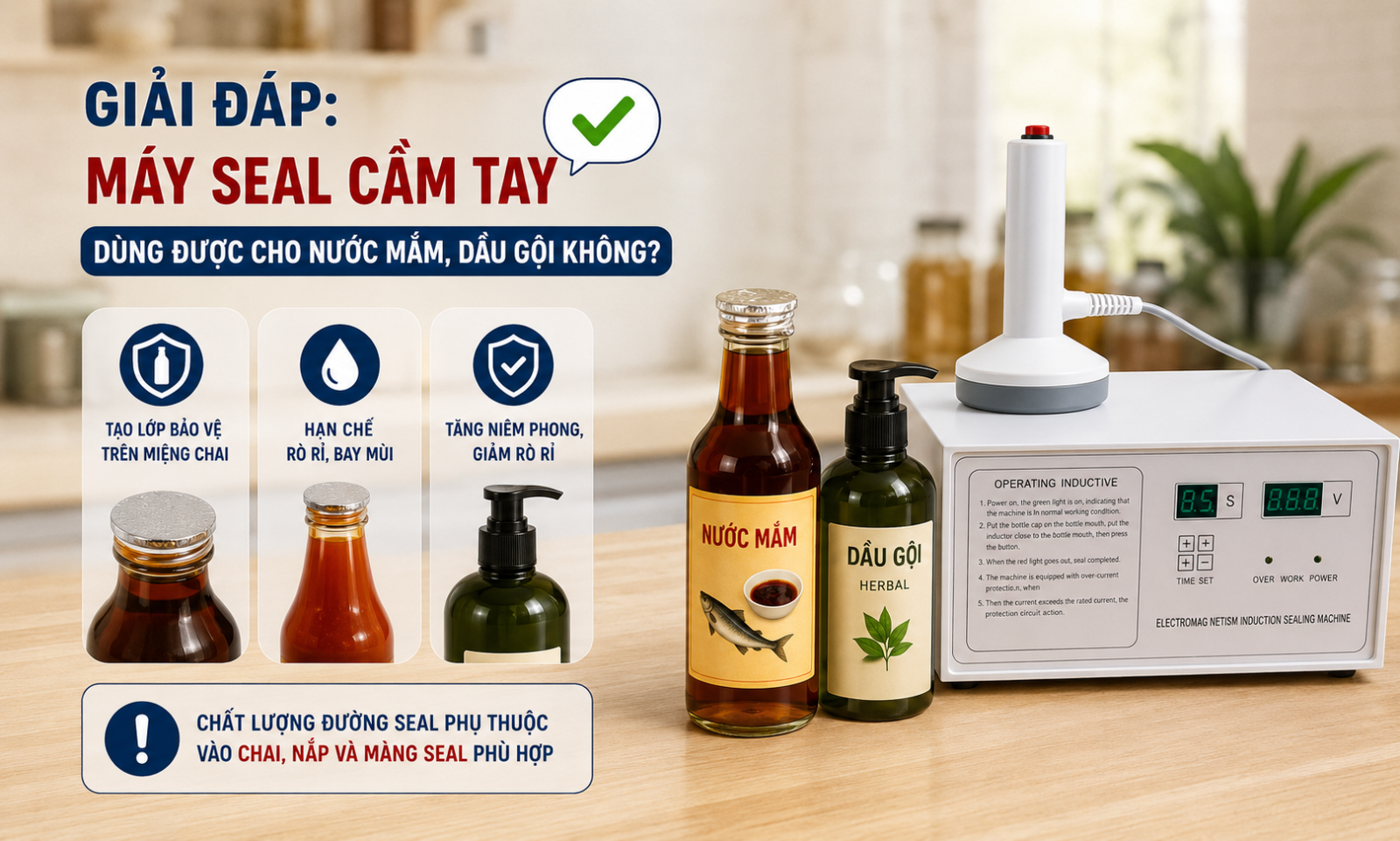 Giải đáp: Máy seal cầm tay dùng được cho nước mắm, dầu gội không?
