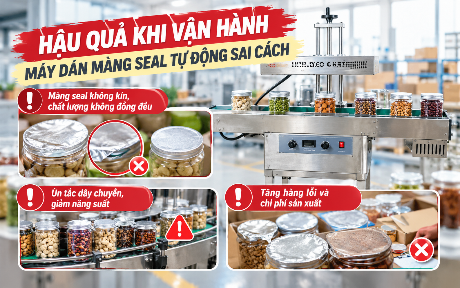 Hậu quả khi vận hành máy dán màng seal tự động sai cách