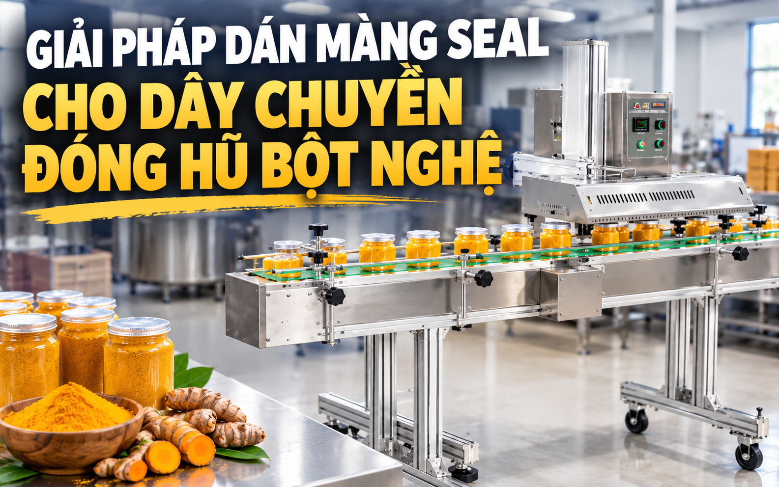 Giải pháp dán màng seal cho dây chuyền đóng hũ bột nghệ