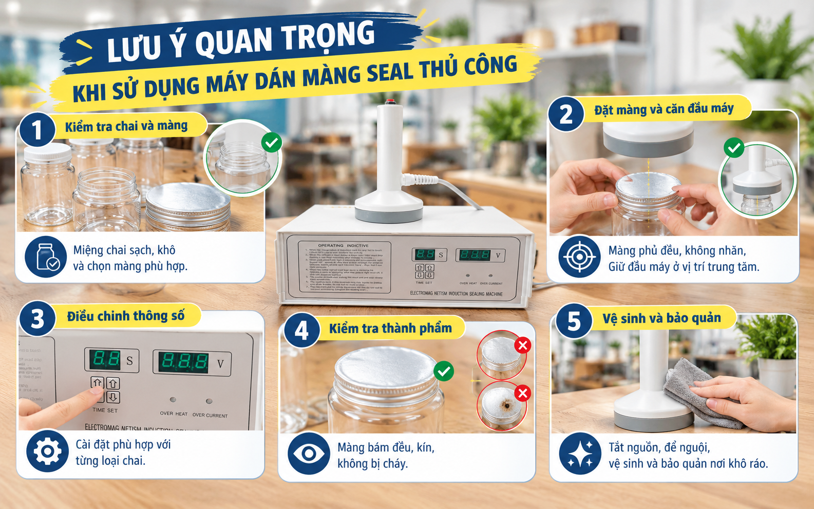Lưu ý quan trọng khi sử dụng máy dán màng seal thủ công