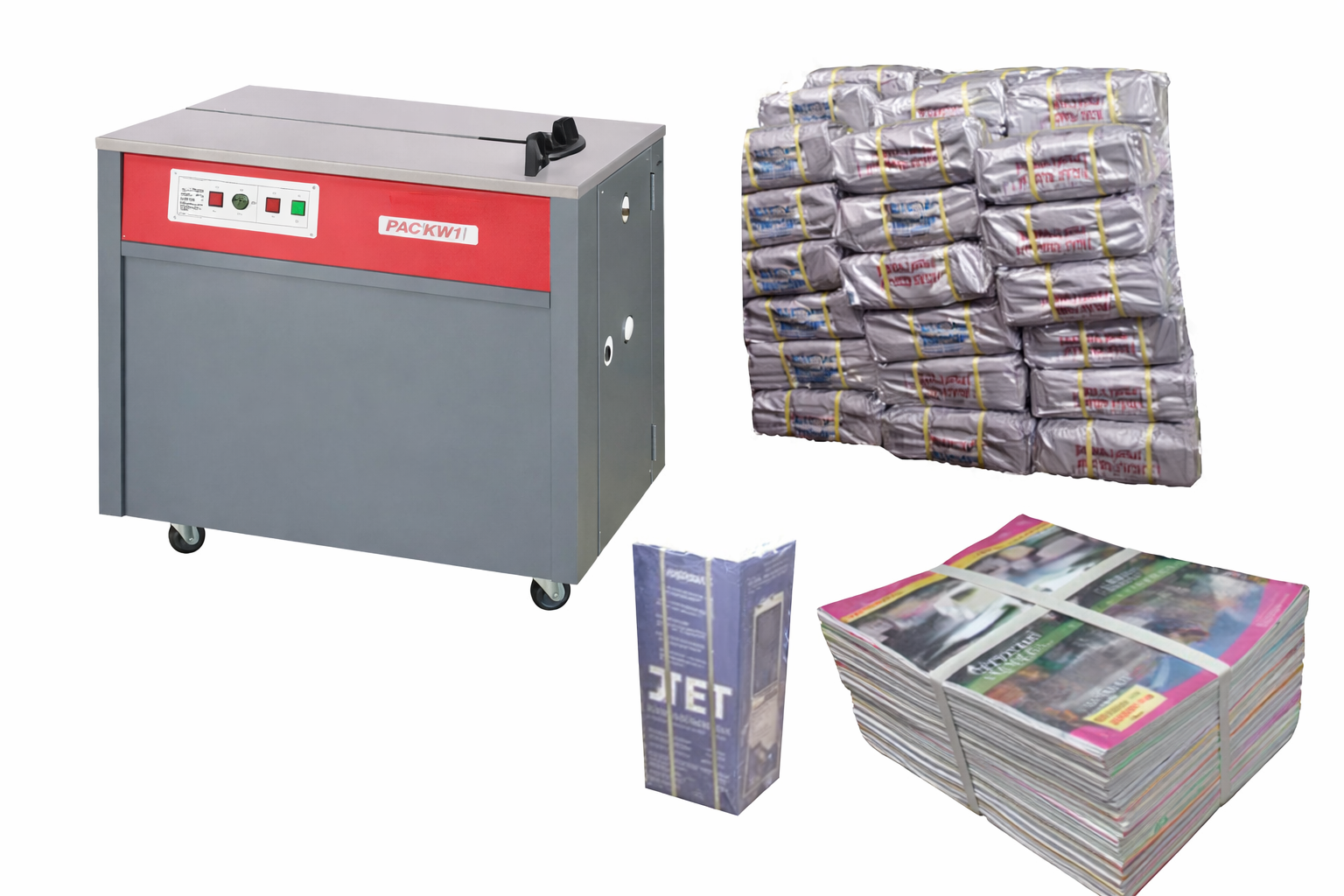 Các sản phẩm được đóng đai bởi máy đóng đai nhựa bán tự động PW-316H