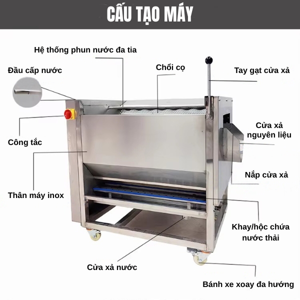 Cấu tạo máy chà rửa gọt vỏ củ quả Yawoo CX-150