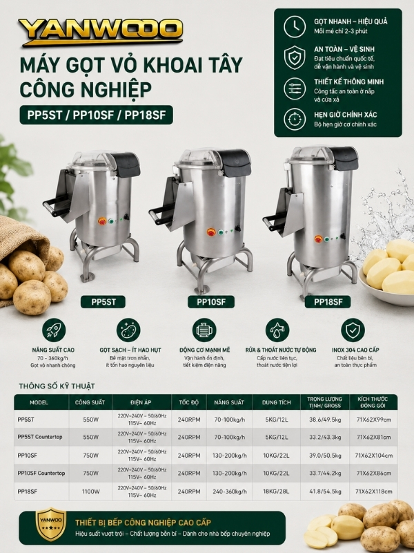Máy gọt vỏ rửa củ quả đa năng Yanwoo PP-10SF