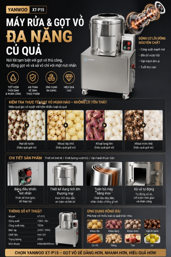 Máy rửa và gọt vỏ củ quả đa năng Yanwoo XT-P15