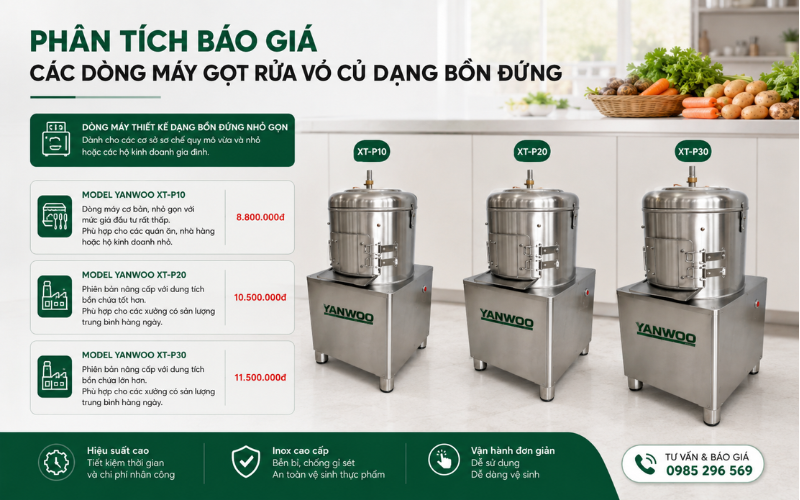 Phân tích báo giá các dòng máy gọt rửa vỏ củ dạng bồn đứng