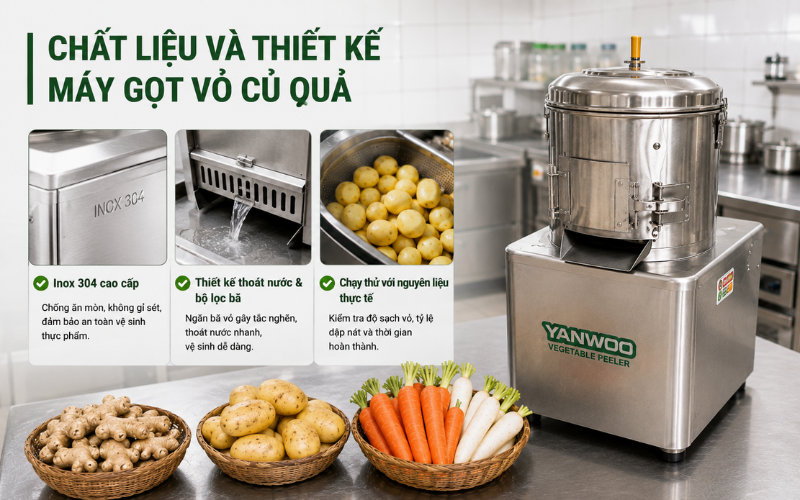 Chất liệu và thiết kế máy gọt vỏ củ quả
