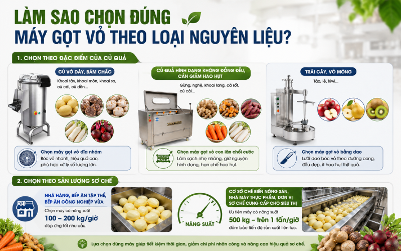 Làm sao chọn đúng máy gọt vỏ theo loại nguyên liệu