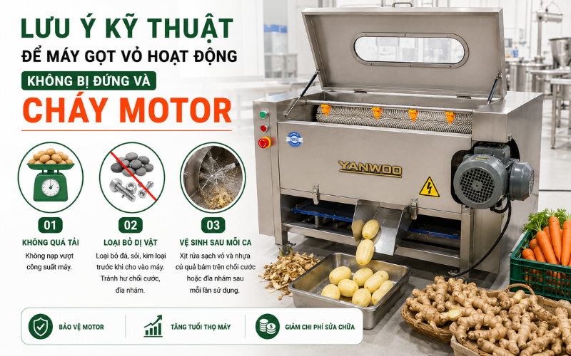 Lưu ý kỹ thuật để máy gọt vỏ hoạt động không bị đứng và cháy motor