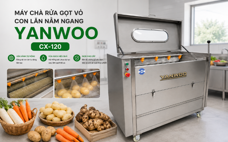 Máy chà rửa gọt vỏ con lăn nằm ngang Yanwoo CX-120
